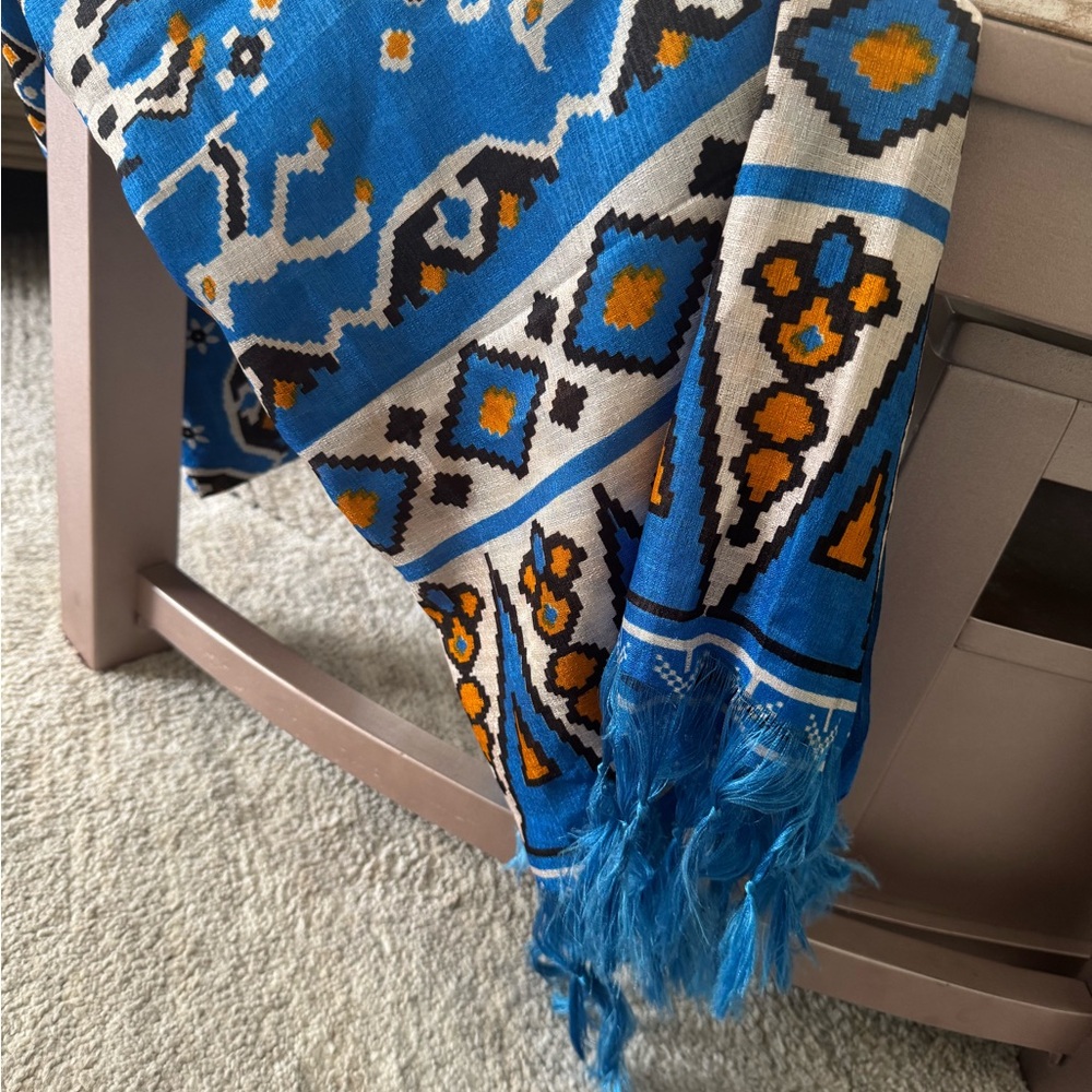 Blue and Orange Patterned Scarf